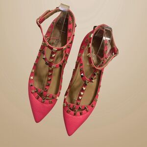 Valentino Garavani Rockstud Pink Leather Caged Ballet Flats Size 38.5 EU 8.5 US